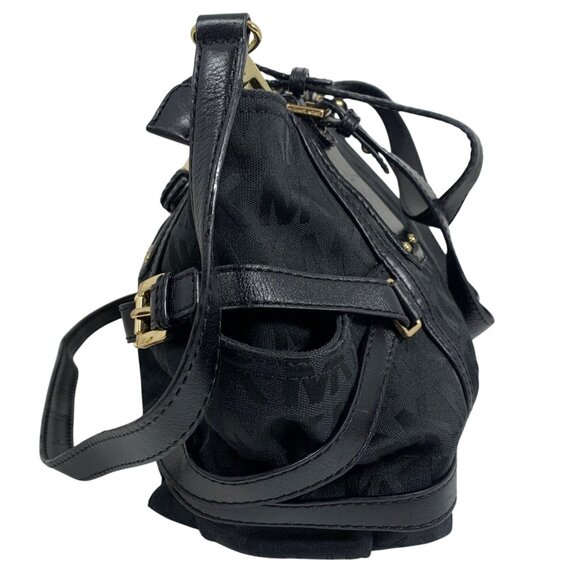 Michael Kors Black Canvas/Leather Gansevoort Shoulder Handbag + Gold Hardware - Picture 5 of 16